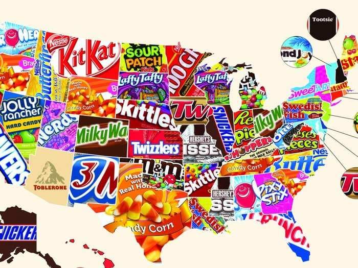 This map shows the top Halloween candy in every state