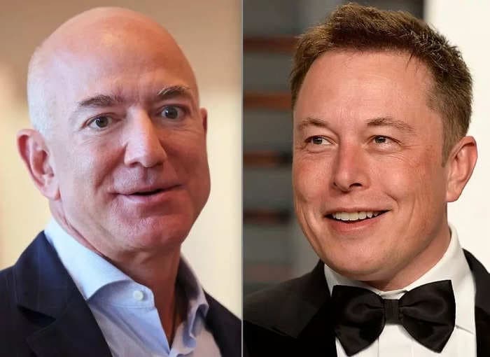 Jeff Bezos says he loves the idea of shaking hands and being friends with Elon Musk as they're 'very like-minded'
