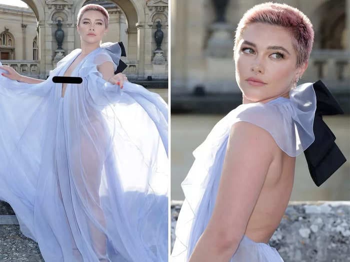 Florence Pugh's completely see-through gown for Paris Fashion Week is her most daring look yet