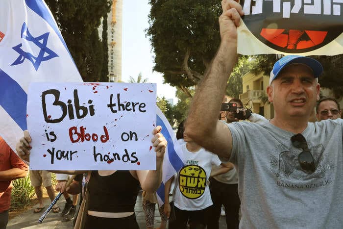 Israelis angry at Benjamin Netanyahu's handling of the Hamas hostage crisis protest in Tel Aviv