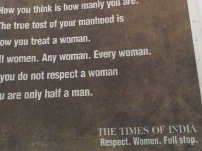 Major Indian Newspaper Runs Big Ad Telling Men To Respect Women