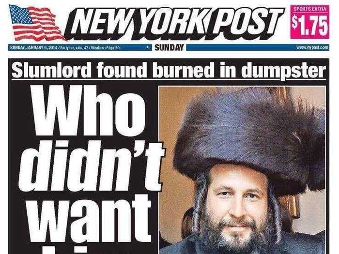 New York Post Cover On Murdered Jewish Landlord: 'Who Didn't Want Him Dead?'