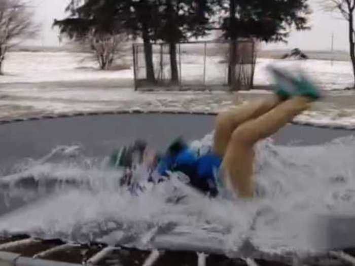 This Is What Happens When You Jump On A Frozen Trampoline