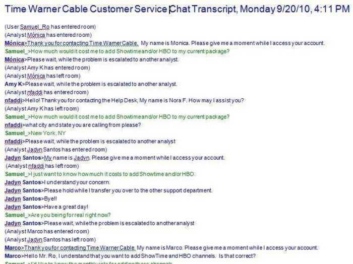 Reading This Time Warner Cable Customer Service Transcript Is Elevating My Blood Pressure