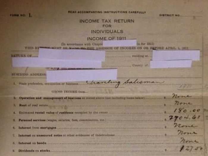 Check Out This Two Page Income Tax Form From 1911