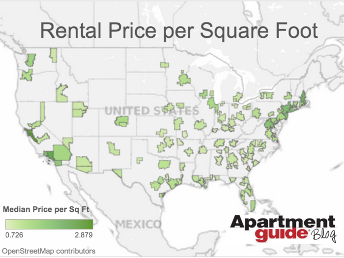 This Map Shows The Most And Least Expensive Apartment Rental Markets In The US