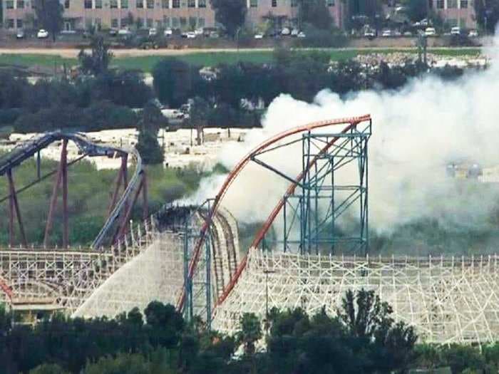 An Out-Of-Service Roller Caught Fire At Six Flags, And The Photos Are Insane