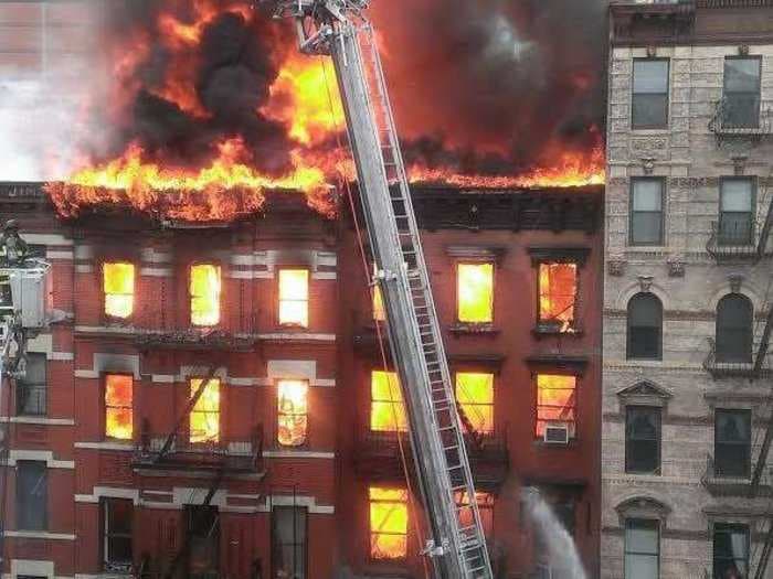 Dramatic images of the massive fire and building collapse in Manhattan
