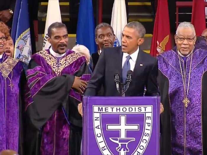 We can't stop watching President Obama launch into 'Amazing Grace' at Pinckney's eulogy