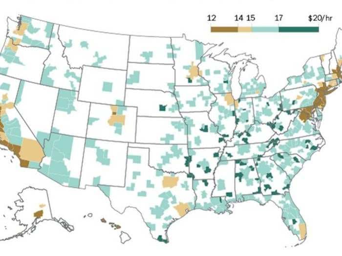 Here's how far a $15 minimum wage would go in every part of the country