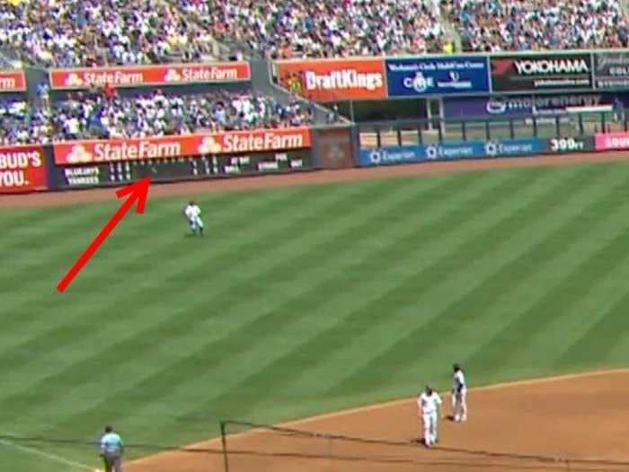 Yankees outfielder was hit in the back of the head by a home run ball thrown back by a fan