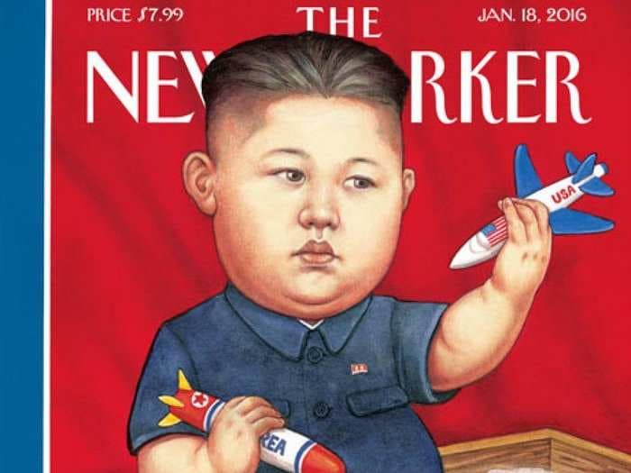 New Yorker cover depicts North Korea's supreme leader as a little baby playing with toy missiles