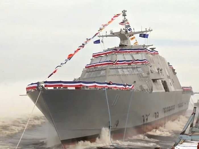 The US Navy has launched its new 387-foot combat warship