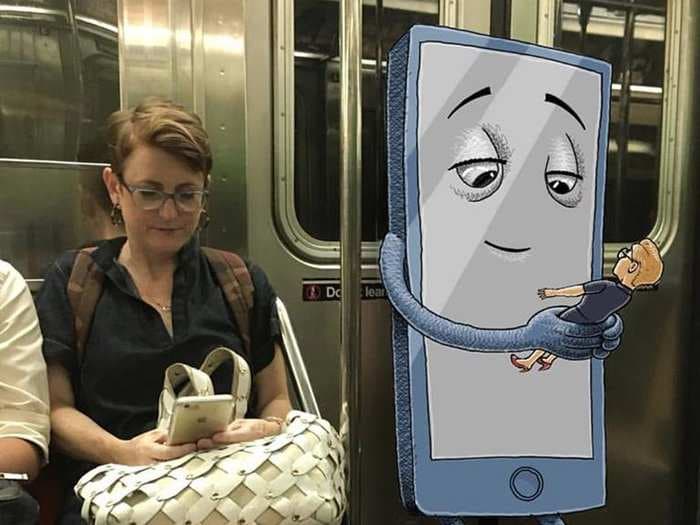 An artist who draws monsters next to unsuspecting subway riders is blowing up on social media