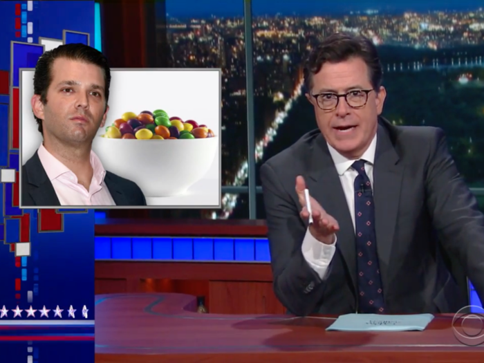 Stephen Colbert mocks Donald Trump Jr.'s controversial Skittles meme