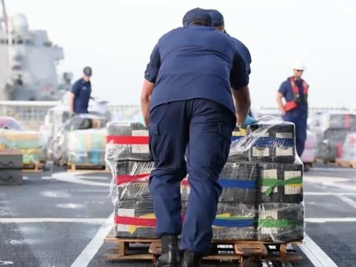 Watch the US Coast Guard offload part of a record haul of cocaine