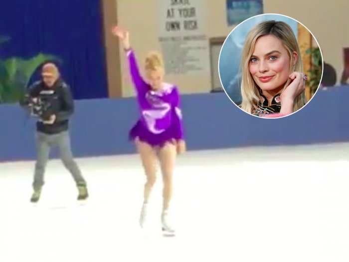 Margot Robbie shows off her ice-skating moves as Tonya Harding on the set of her new movie