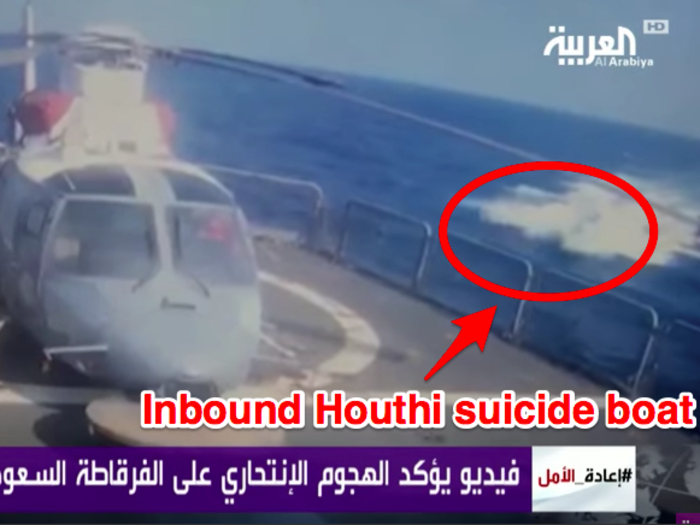 New footage shows the moment when Iranian-backed Houthi rebels bombed a Saudi ship