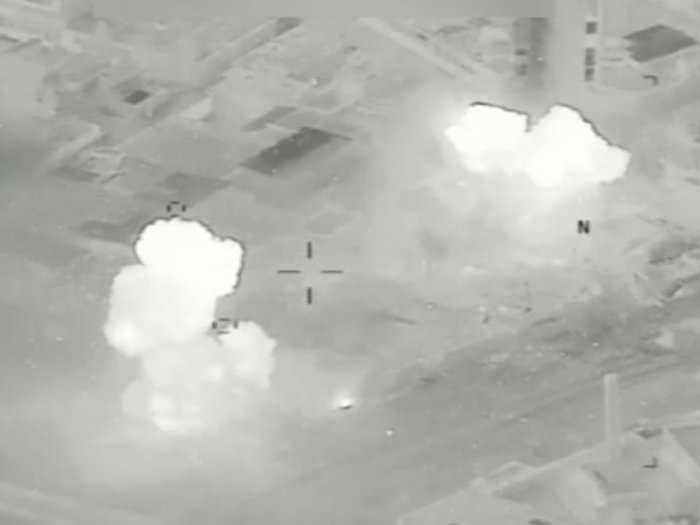 Watch a US-led airstrike destroy an ISIS bomb factory amid the fight for Mosul