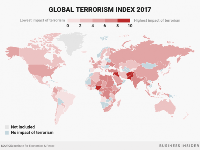 This map shows how terrorism is impacting countries around the world