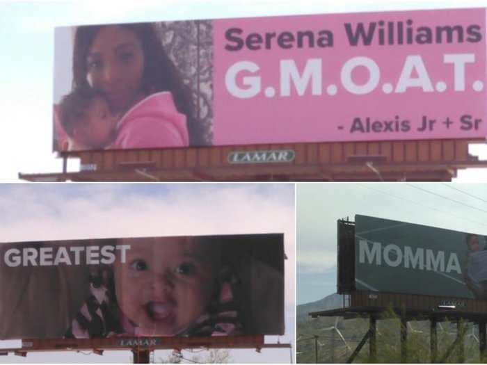 Serena Williams' husband put all others to shame by installing 4 giant billboards in California saying she's the 'greatest mother of all time'