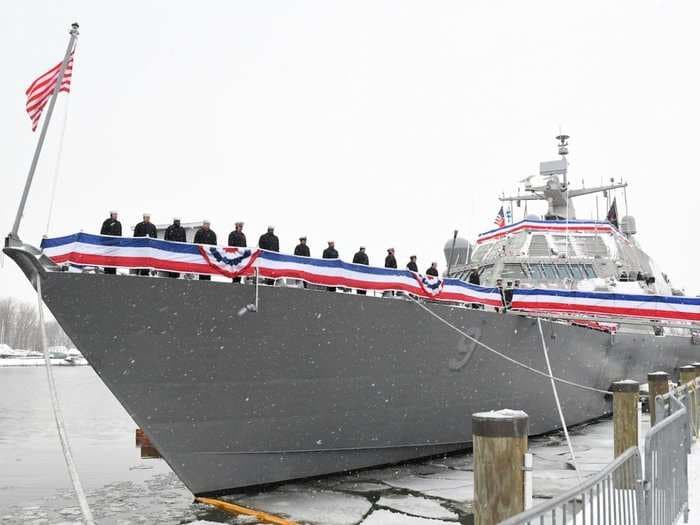 One of the US Navy's newest warships is on its way home - after 3 months stuck in ice in Canada
