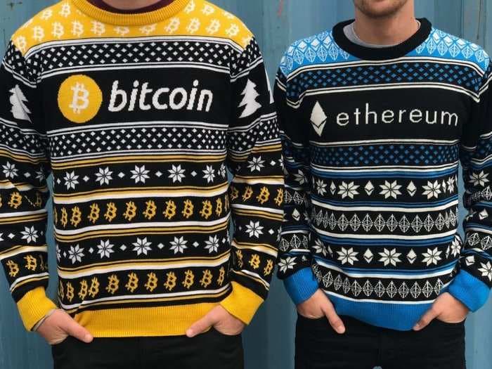 An 'ugly Christmas sweater' company is making a fortune on these bitcoin and Ethereum sweaters - and the crypto crowd loves them