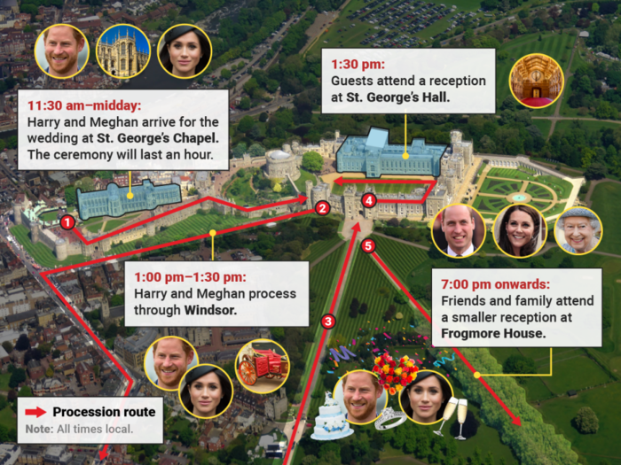 The royal wedding is only a day away - this map of the venue tells you where and when all the big moments will happen