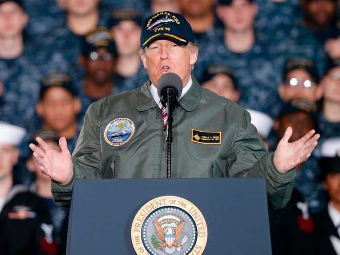 Trump revisited his disdain for the Navy's 'ridiculous' new aircraft-launching system during an unrelated meeting about hurricane response