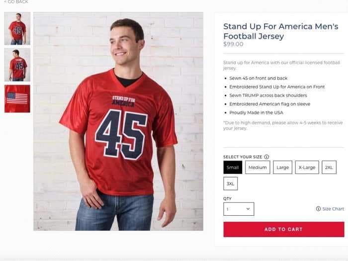 Trump's campaign store is selling $99 football jerseys that say 'Stand Up for America'