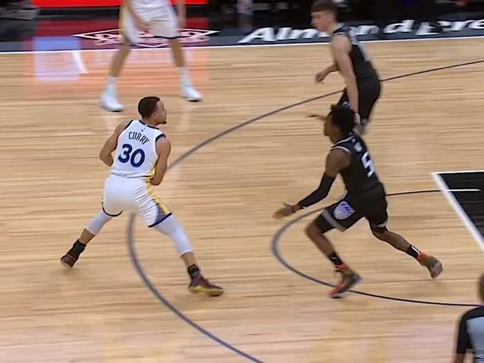 Stephen Curry tried James Harden's clearly illegal stepback move, got called for it, then appeared mock Harden