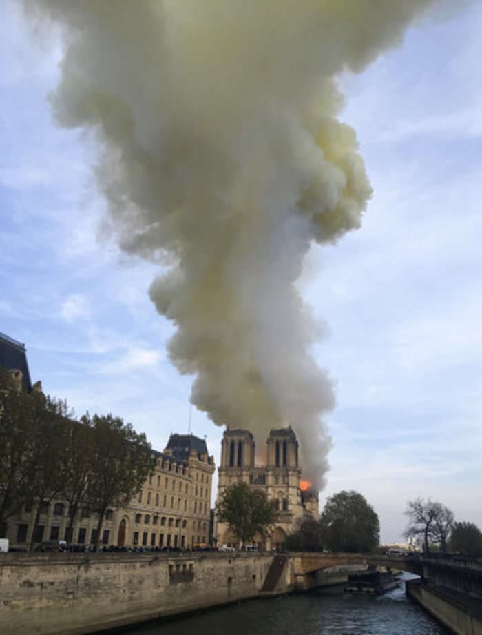 The Notre Dame Cathedral in Paris is on fire