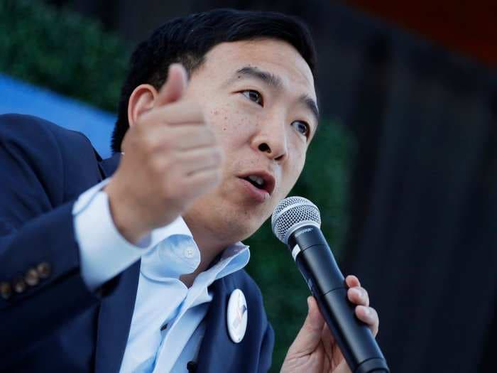 Democratic presidential candidate Andrew Yang supports forgiving most student loan debt but stops short of advocating for free college
