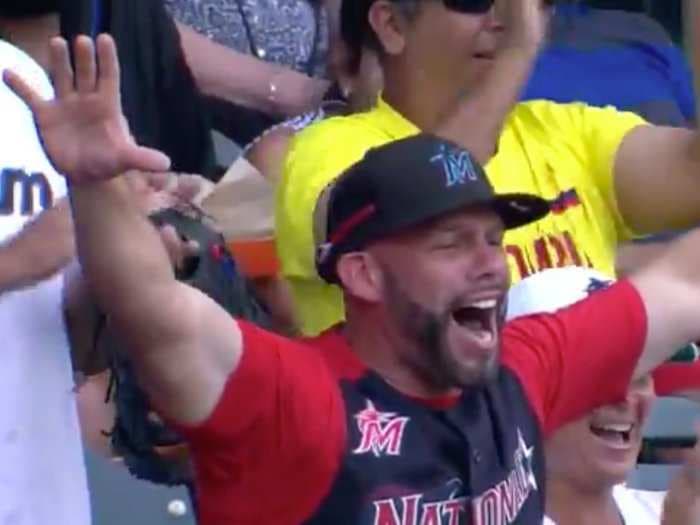 The father of a Marlins rookie went bonkers in the middle of an interview after his son hit his first career home run