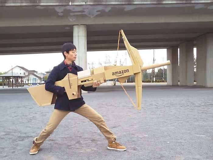 One man is converting leftover Amazon packaging into an incredible array of cardboard weapons inspired by video games