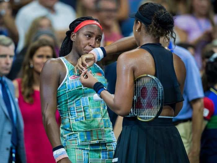 Naomi Osaka consoled a teary-eyed Coco Gauff after beating her in style at the US Open