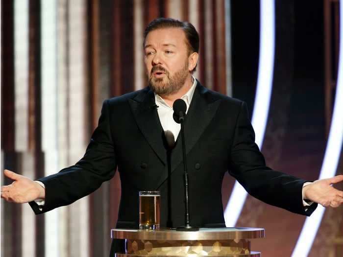 Ricky Gervais lampooned celebrities for complaining about isolating in their mansions while health workers risk their lives