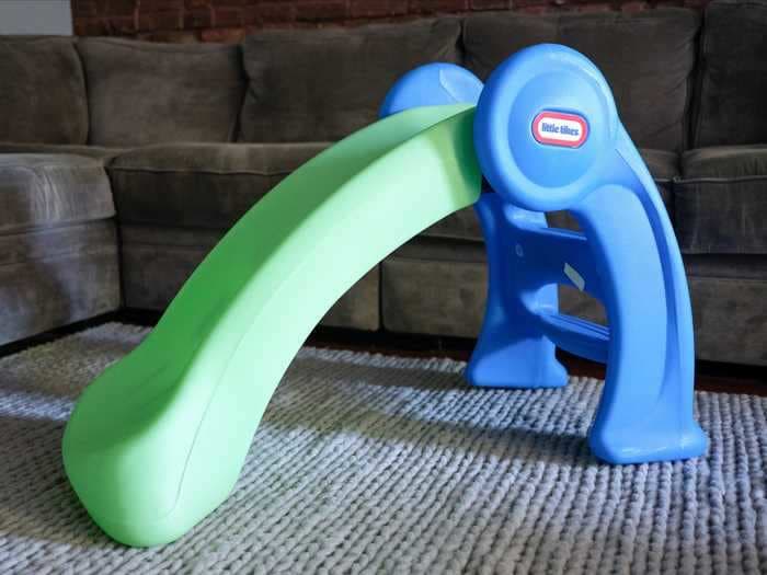 This Little Tikes mini slide is great for indoor or outdoor play — my 2-year-old loves it and it folds for easy storage too