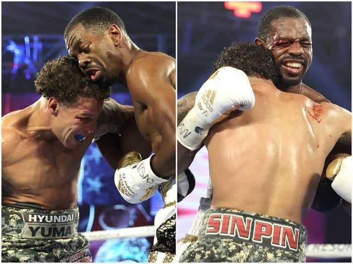 An American boxing champion won a title fight because his opponent wouldn't stop head-butting him, and was disqualified