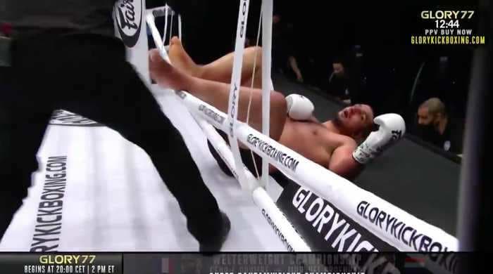 A Glory fighting debutant blasted his opponent through the ropes and out of the ring in a kickboxing bout
