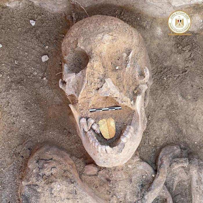 Archaeologists have discovered an Egyptian mummy buried with a golden tongue