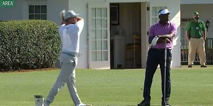 PGA veteran Vijan Singh happily stood and giggled while watching Bryson DeChambeau demolish balls during a drill