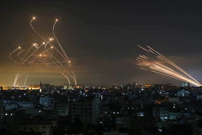 Dramatic photo shows Israel unleashing its Iron Dome interceptors against rockets from Gaza