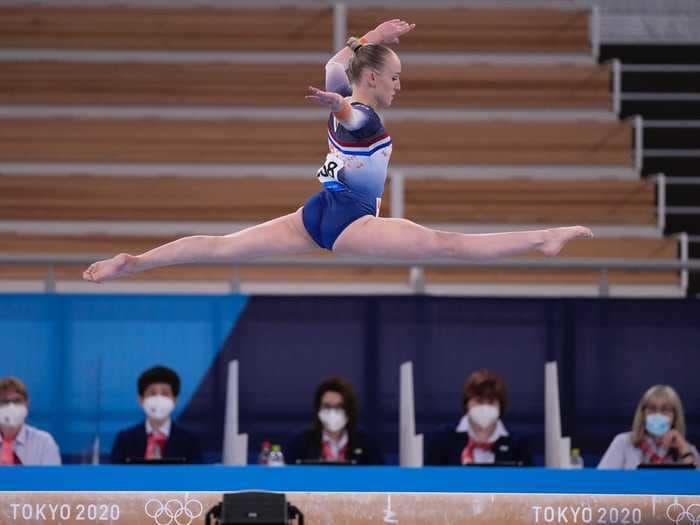 Dutch gymnasts wore a special tribute to the Tokyo Olympics hosts with Japanese writing on their leotards