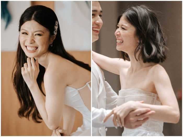 A bride chopped her long hair into a shoulder-length bob between her wedding ceremony and reception