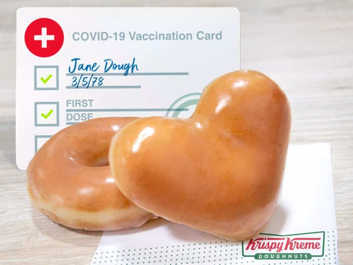 Krispy Kreme will soon give 2 free doughnuts a day to people who prove they've had a COVID-19 shot