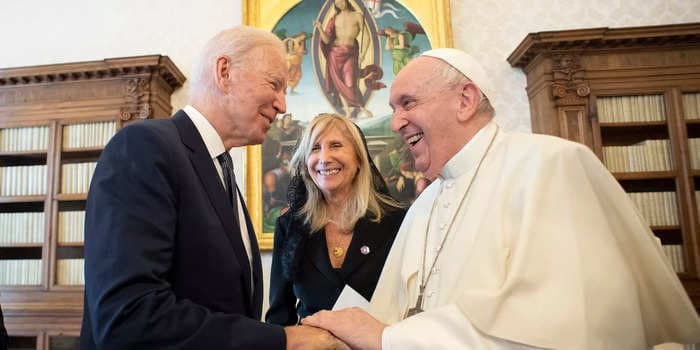 President Biden tells Pope Francis that he's the 'only Irishman you've ever met who's never had a drink' as he gives him a command coin