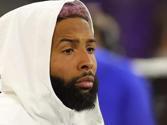 Odell Beckham Jr. looked dejected on the sideline after a knee injury forced him out of his first Super Bowl