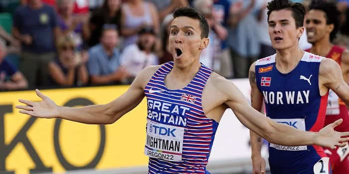 Stadium announcer at World Track and Field Championships got to call his son's stunning upset win in the 1,500 meter
