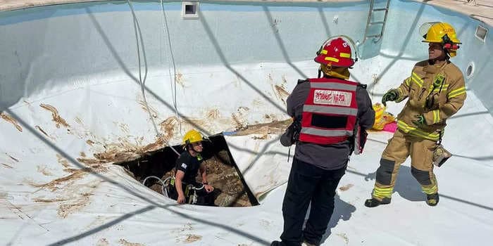A swimming pool sinkhole sucked a man to his death at a company party in Israel
